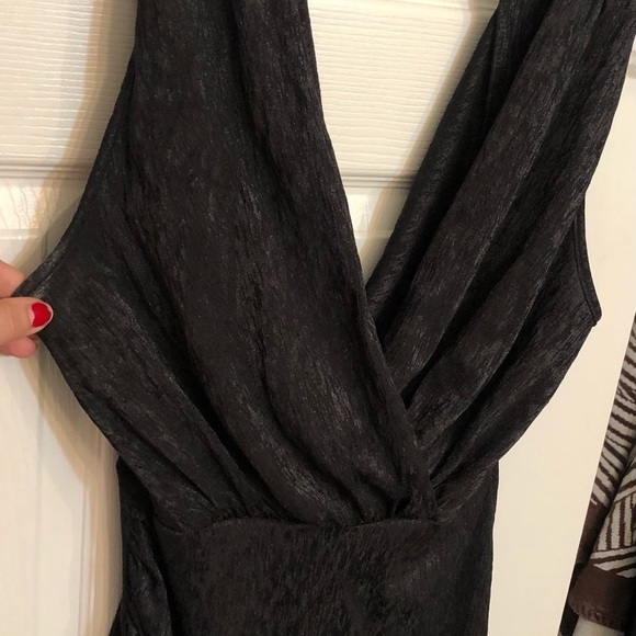 Windsor size large black LBD deep V faux wrap dress with asymmetrical hem NWOT - Picture 7 of 15
